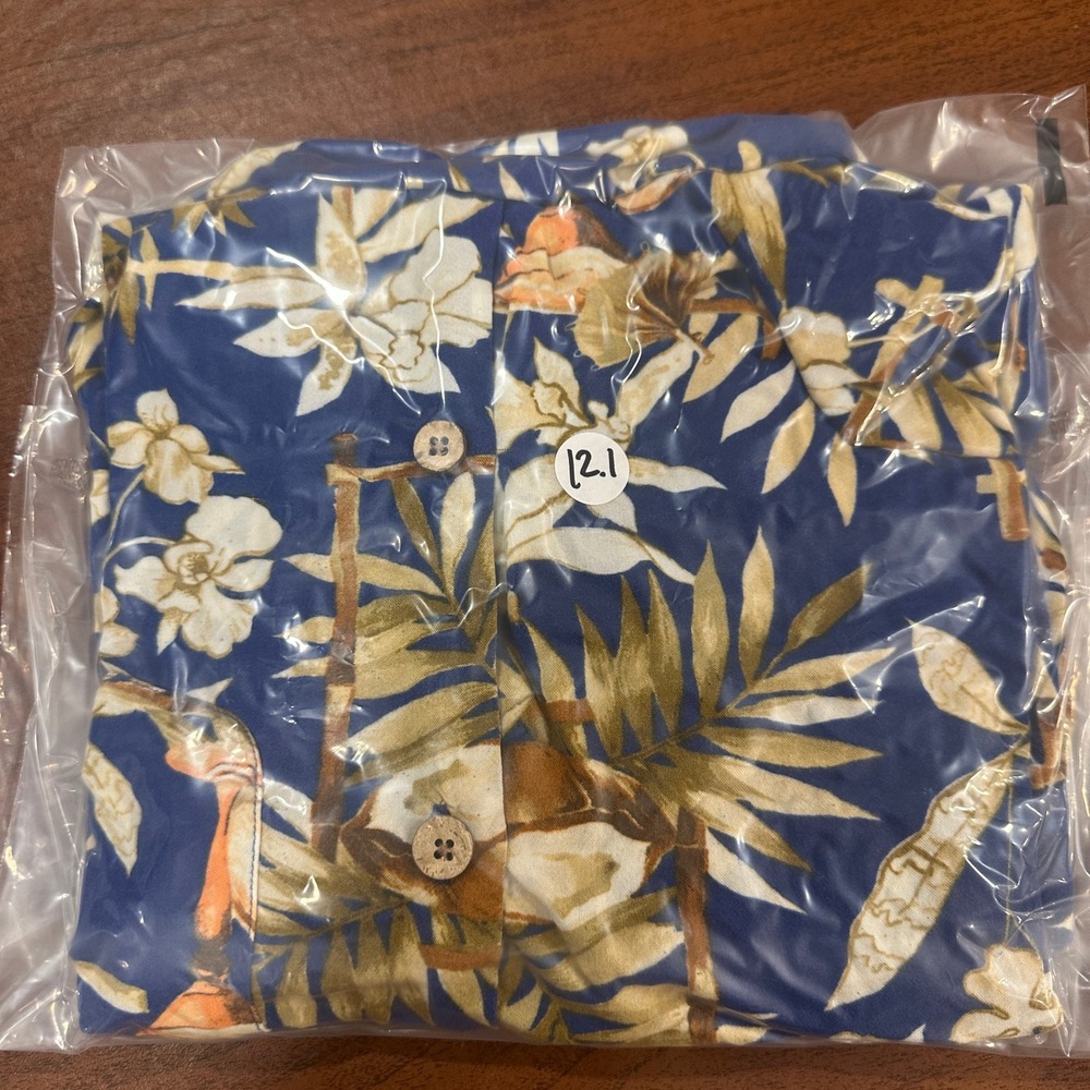 Caribbean Joe Mens Blue Tropical Pineapple Coconut Rayon Button Down Shirt L - Picture 10 of 10
